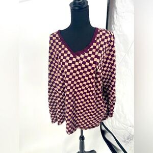 Sonoma Checkered V-Neck Long Sleeve Top‎ Patterned Pullover Blouse, Size 3X